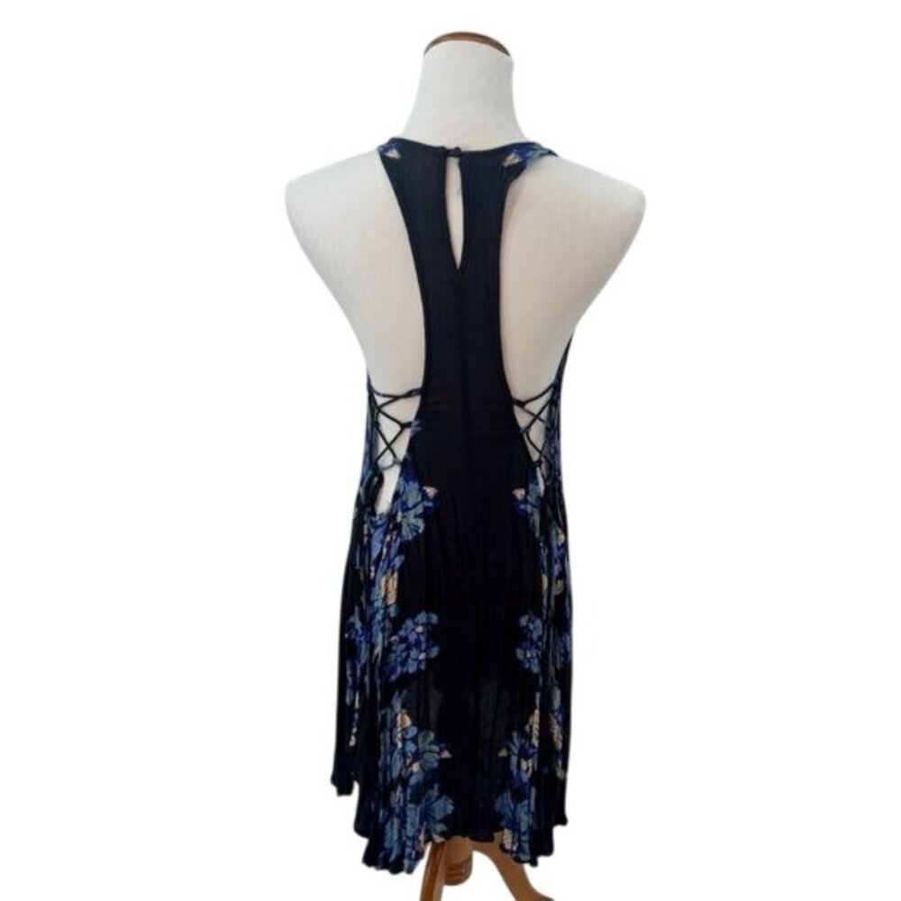 Free People Blue Floral Print Lace Up Sides Slip Dress - Picture 7 of 16